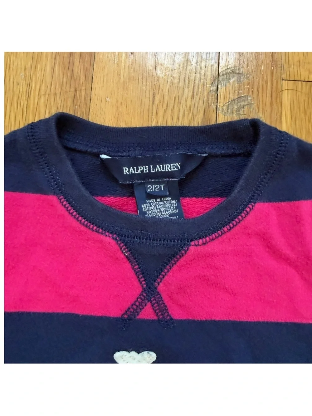Ralph Lauren Striped Jersey Dress Toddler Size 2T Pink Navy Blue Logo Crest Girl